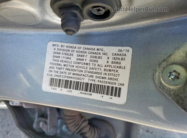 2HGFC2F84KH556077 2019 HONDA CIVIC Silver Շարժիչի բաժամունքի տեսք