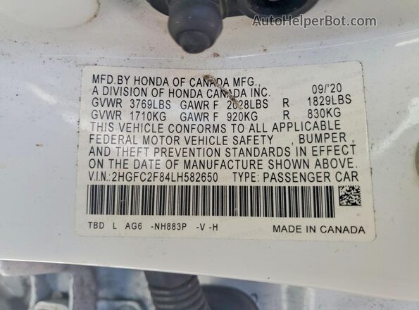 2HGFC2F84LH582650 2020 HONDA CIVIC Черный Вид наклейки с VIN-кодом