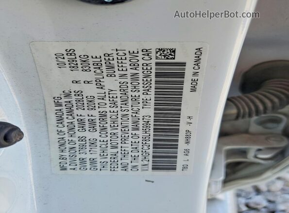 2HGFC2F85LH599473 2020 HONDA CIVIC White Вид підкапотного простору