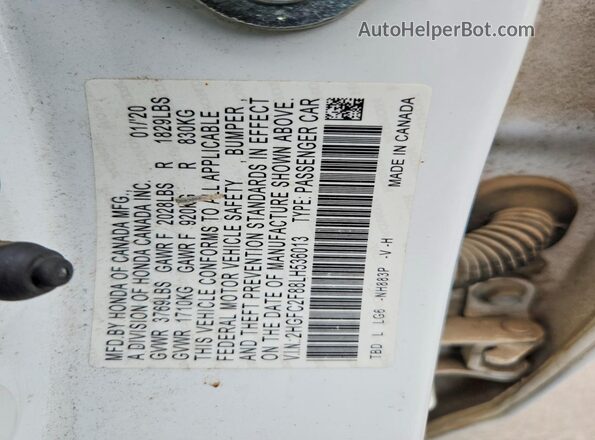 2HGFC2F88LH536013 2020 HONDA CIVIC White Շարժիչի բաժամունքի տեսք