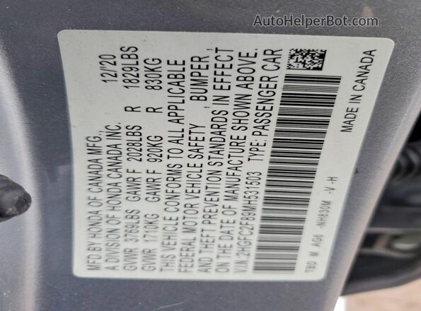 2HGFC2F89MH531503 2021 HONDA CIVIC Серебряный Вид подкапотного пространства