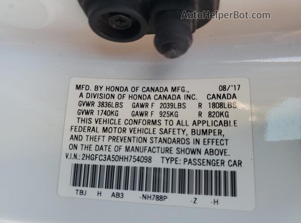 2HGFC3A50HH754098 2017 HONDA CIVIC White Widok komory silnika