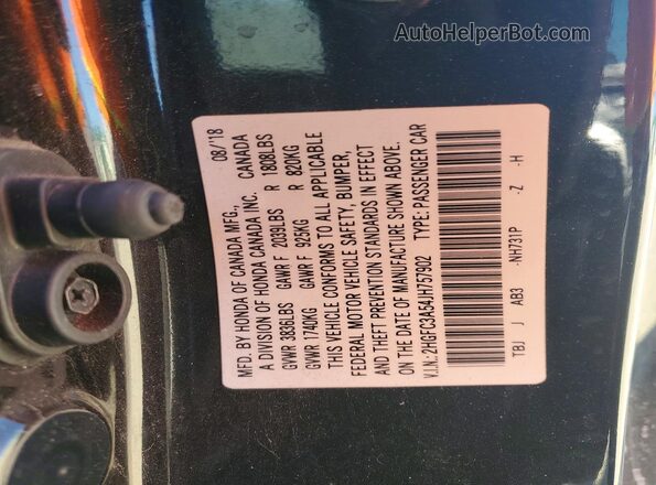 2HGFC3A54JH757902 2018 HONDA CIVIC Черный Вид подкапотного пространства