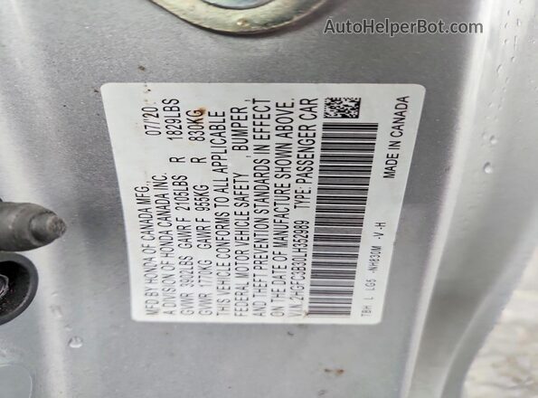 2HGFC3B30LH352989 2020 HONDA CIVIC Silver ძრავის განყოფილების ხედი