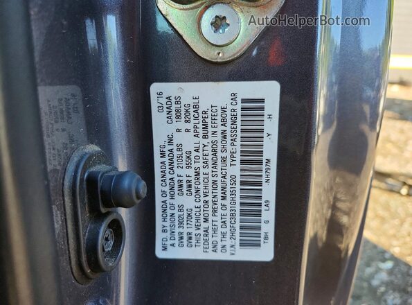 2HGFC3B31GH351520 2016 HONDA CIVIC Серый Вид подкапотного пространства