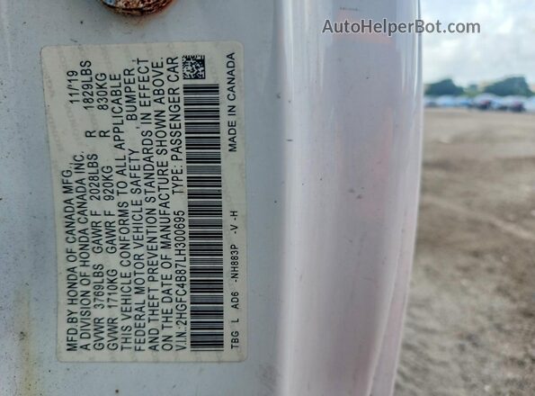 2HGFC4B87LH300695 2020 HONDA CIVIC Белый Вид подкапотного пространства