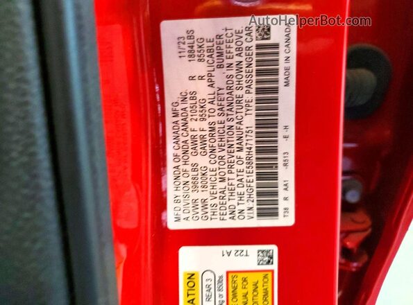 2HGFE1E58RH471751 2024 HONDA CIVIC Красный Вид подкапотного пространства