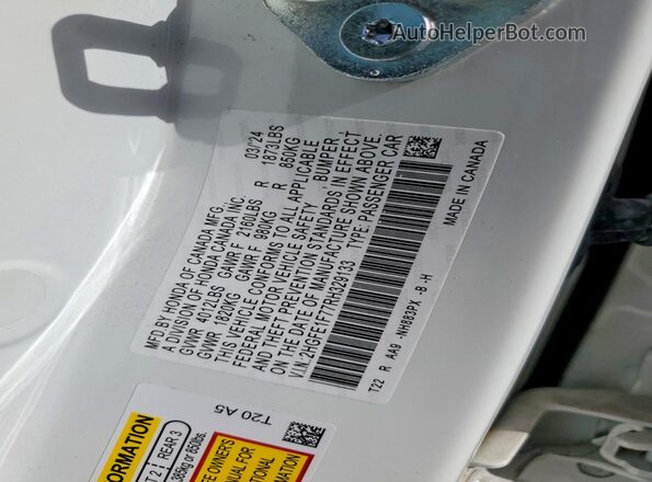 2HGFE1F77RH329133 2024 HONDA CIVIC Белый Вид наклейки с VIN-кодом
