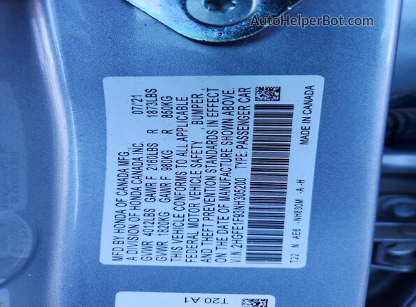 2HGFE1F93NH305200 2022 HONDA CIVIC Silver Вид наклейки з VIN-кодом