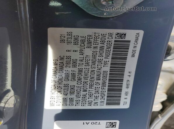 2HGFE1F98NH308206 2022 HONDA CIVIC Gray Widok komory silnika
