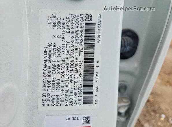2HGFE2F50PH508843 2023 HONDA CIVIC White Engine compartment view