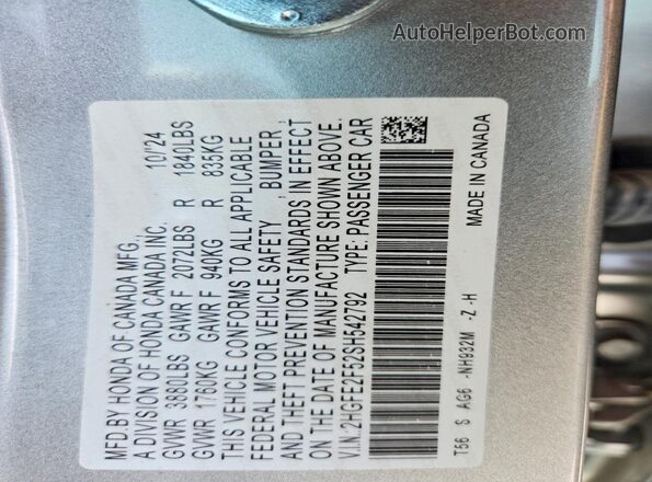 2HGFE2F52SH542792 2025 HONDA CIVIC Silver Widok komory silnika