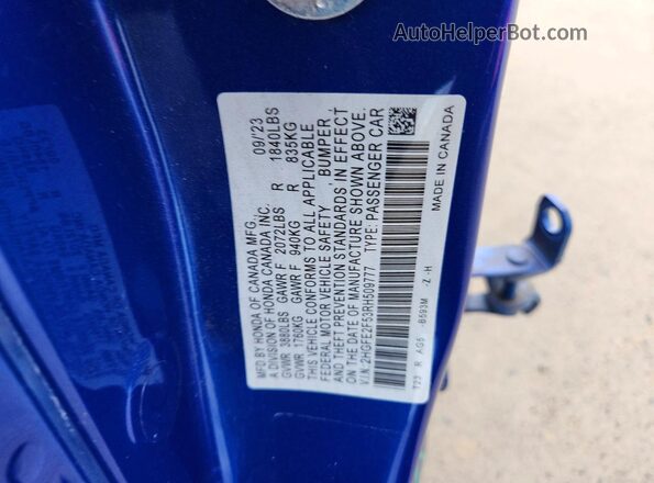 2HGFE2F53RH509777 2024 HONDA CIVIC Blue Widok naklejki z numerem VIN