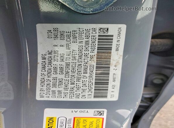 2HGFE2F53RH540320 2024 HONDA CIVIC Gray Widok komory silnika