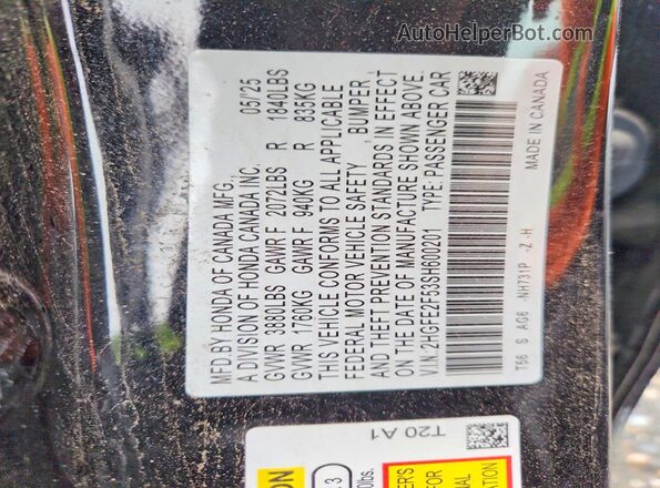 2HGFE2F53SH600201 2025 HONDA CIVIC Black Widok komory silnika