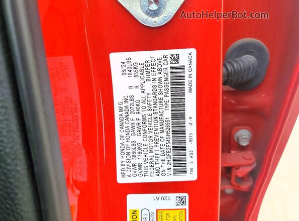 2HGFE2F54SH526951 2025 HONDA CIVIC Red Vista del compartimento del motor