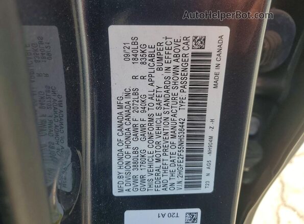 2HGFE2F55NH536442 2022 HONDA CIVIC Gray Vista de la etiqueta del VIN