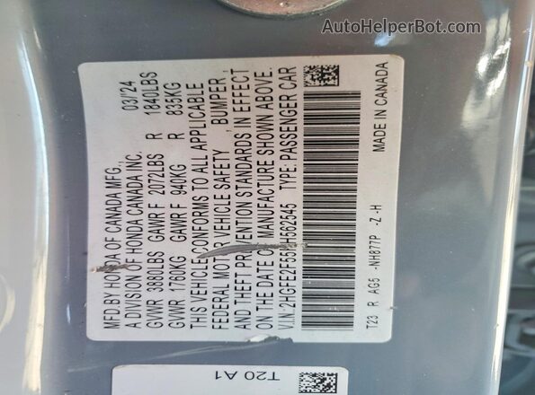 2HGFE2F55RH562545 2024 HONDA CIVIC Gray Widok komory silnika