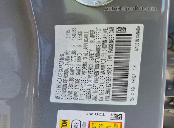 2HGFE2F55SH565919 2025 HONDA CIVIC Silver ძრავის განყოფილების ხედი