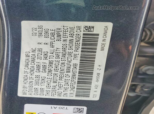 2HGFE2F56NH570499 2022 HONDA CIVIC Charcoal Engine compartment view