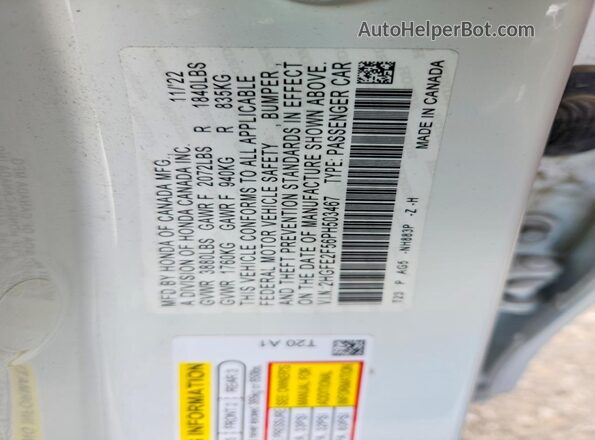 2HGFE2F56PH503467 2023 HONDA CIVIC Белый Вид подкапотного пространства