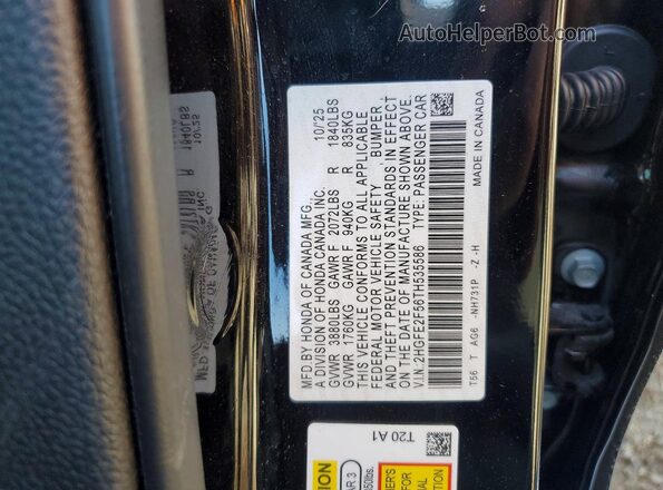 2HGFE2F56TH535586 2026 HONDA CIVIC Black Вид підкапотного простору