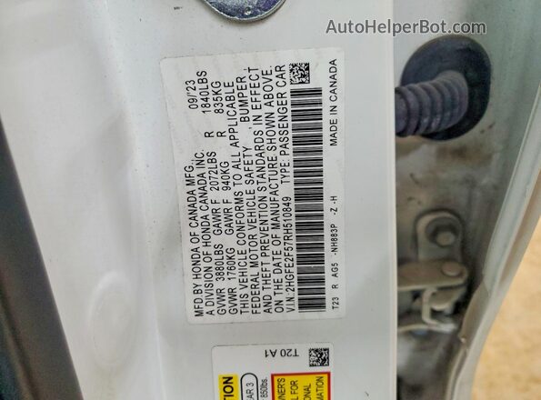 2HGFE2F57RH510849 2024 HONDA CIVIC White Vista del compartimento del motor