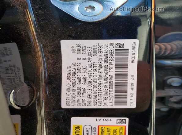 2HGFE2F57RH592467 2024 HONDA CIVIC Black Widok komory silnika