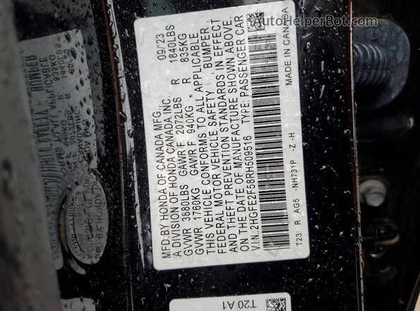 2HGFE2F58RH509516 2024 HONDA CIVIC Черный Вид подкапотного пространства
