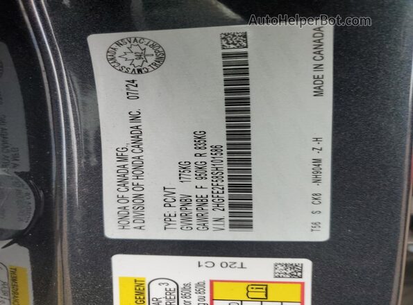 2HGFE2F58SH101586 2025 HONDA CIVIC Charcoal ძრავის განყოფილების ხედი