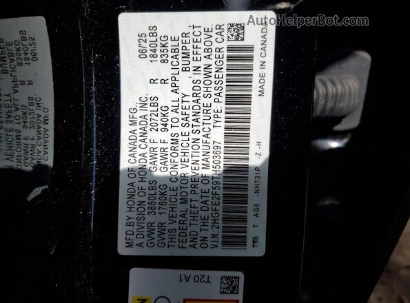 2HGFE2F59TH503697 2026 HONDA CIVIC Черный Вид подкапотного пространства