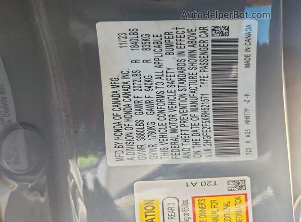 2HGFE2F5XRH521571 2024 HONDA CIVIC Gray Vista del compartimento del motor