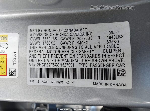 2HGFE2F5XSH527991 2025 HONDA CIVIC Серебряный Вид подкапотного пространства