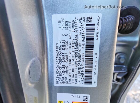 2HGFE4F87TH326329 2026 HONDA CIVIC Silver Вид наклейки з VIN-кодом