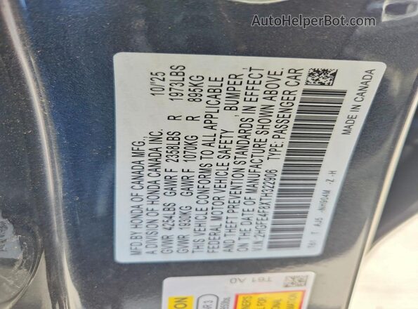 2HGFE4F8XTH322906 2026 HONDA CIVIC Charcoal Widok komory silnika