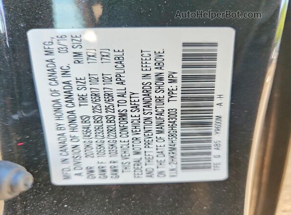 2HKRM4H58GH643003 2016 HONDA CR-V Brown Vista de la etiqueta del VIN