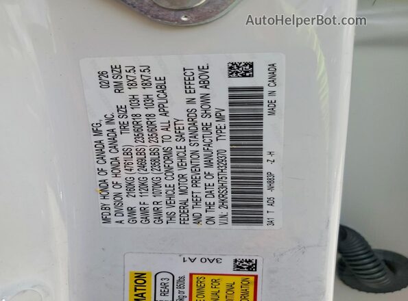 2HKRS3H75TH329370 2026 HONDA CR-V White Widok naklejki z numerem VIN