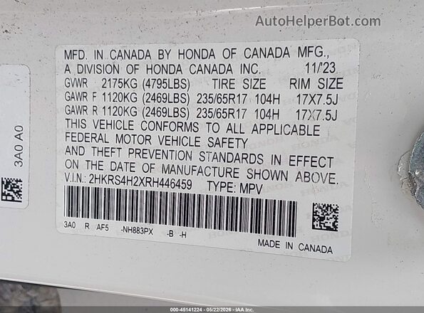 2HKRS4H2XRH446459 2024 HONDA CR-V Белый Вид подкапотного пространства