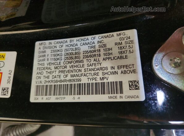 2HKRS6H84RH809399 2024 HONDA CR-V Черный Вид наклейки с VIN-кодом
