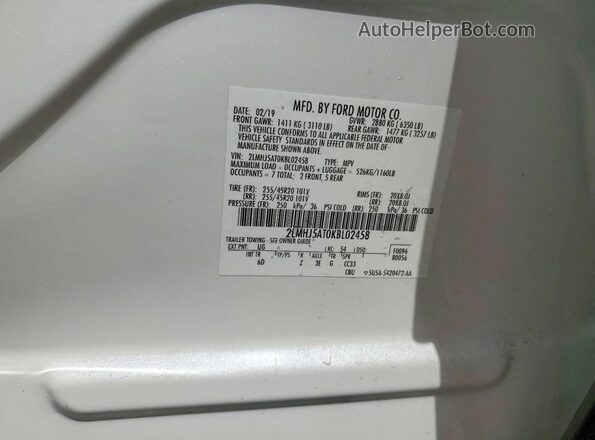 2LMHJ5AT0KBL02458 2019 LINCOLN MKT White Вид наклейки з VIN-кодом