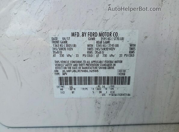 2LMPJ8LR7HBL32595 2017 LINCOLN MKX Белый Панорамный вид салона 360°