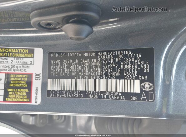 2T1BPRHE4HC797752 2017 TOYOTA LL Blue Widok komory silnika
