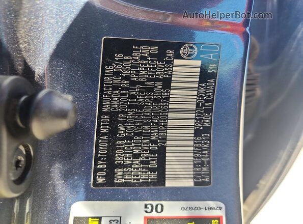 2T1BURHE0GC697185 2016 TOYOTA COROLLA Синий Вид подкапотного пространства