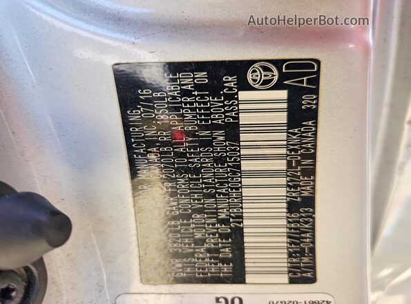 2T1BURHE0GC715037 2016 TOYOTA COROLLA Серый Вид подкапотного пространства