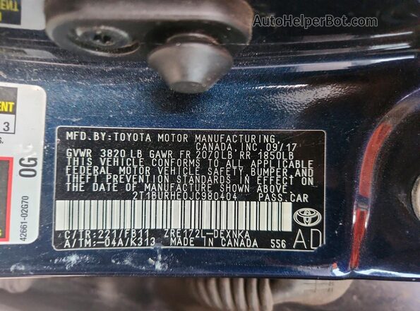2T1BURHE0JC980404 2018 TOYOTA COROLLA Blue Вид підкапотного простору