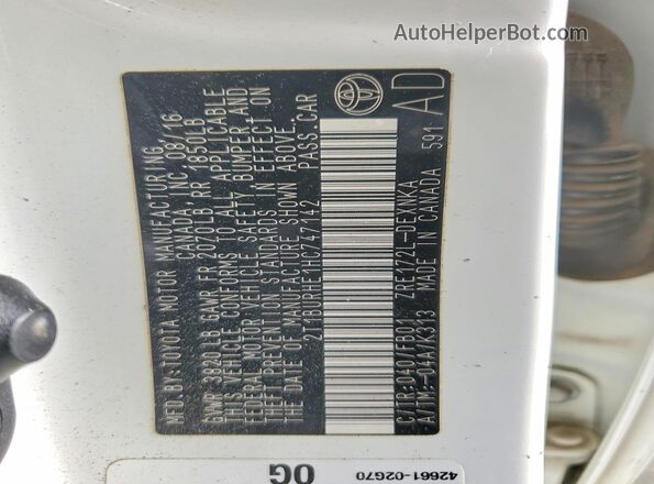 2T1BURHE1HC747142 2017 TOYOTA LL Белый Вид подкапотного пространства