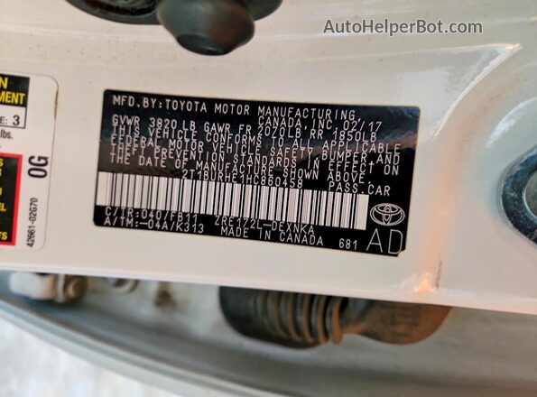 2T1BURHE1HC860458 2017 TOYOTA COROLLA Белый Вид подкапотного пространства