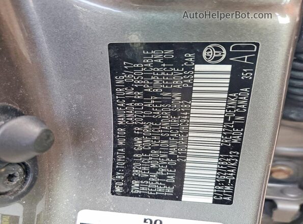 2T1BURHE1HC944182 2017 TOYOTA COROLLA Серый Вид подкапотного пространства