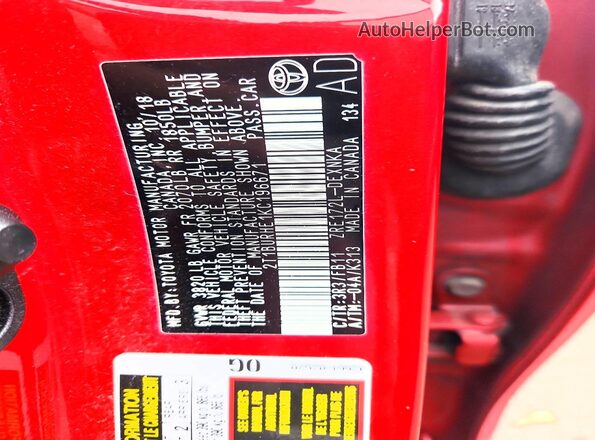 2T1BURHE1KC196671 2019 TOYOTA COROLLA Красный Вид подкапотного пространства