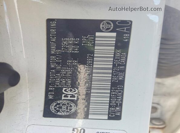 2T1BURHE1KC228972 2019 TOYOTA COROLLA White Вид підкапотного простору
